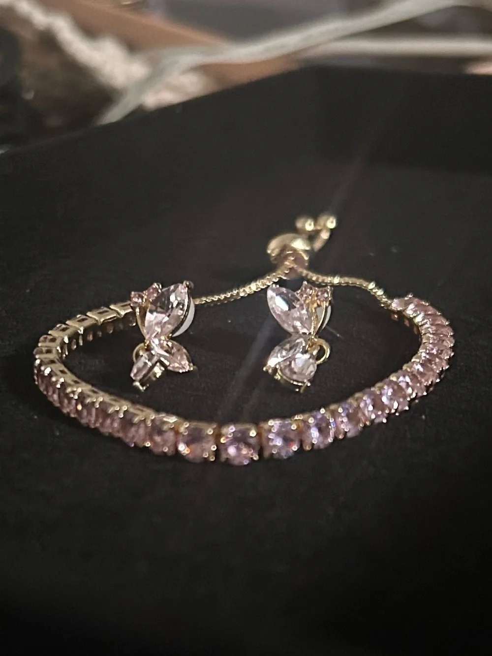 Delicate Pink Bracelet and Earrings Set - Women Jewelry